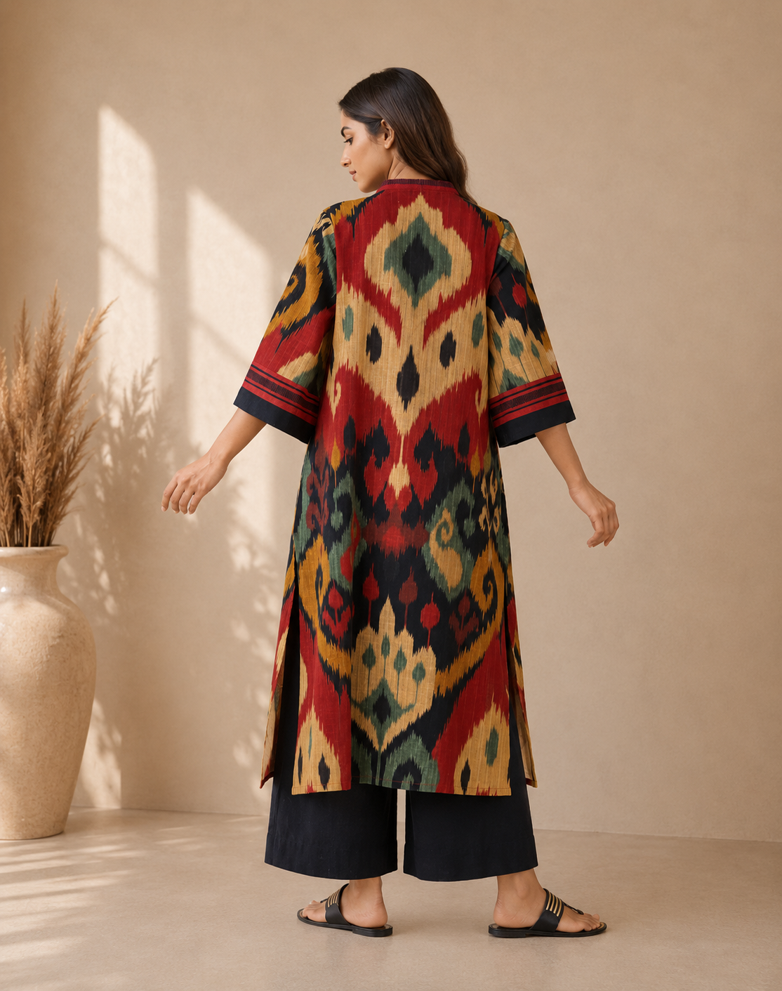 Multicolor Ikat-Inspired Printed Kurti Set by Kalankari