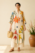 Off White Botanical Floral Digital Printed Straight Kurti Set