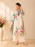 Ivory Bloom Garden Digital Print Cotton Kurti Set